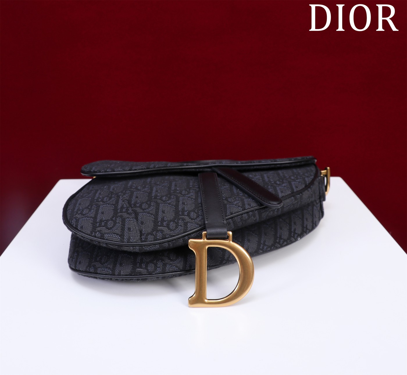 Saddle Bag with Strap Black Dior Oblique Jacquard 